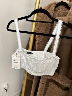 Zara White Cropped Lace-Trim Bustier Top